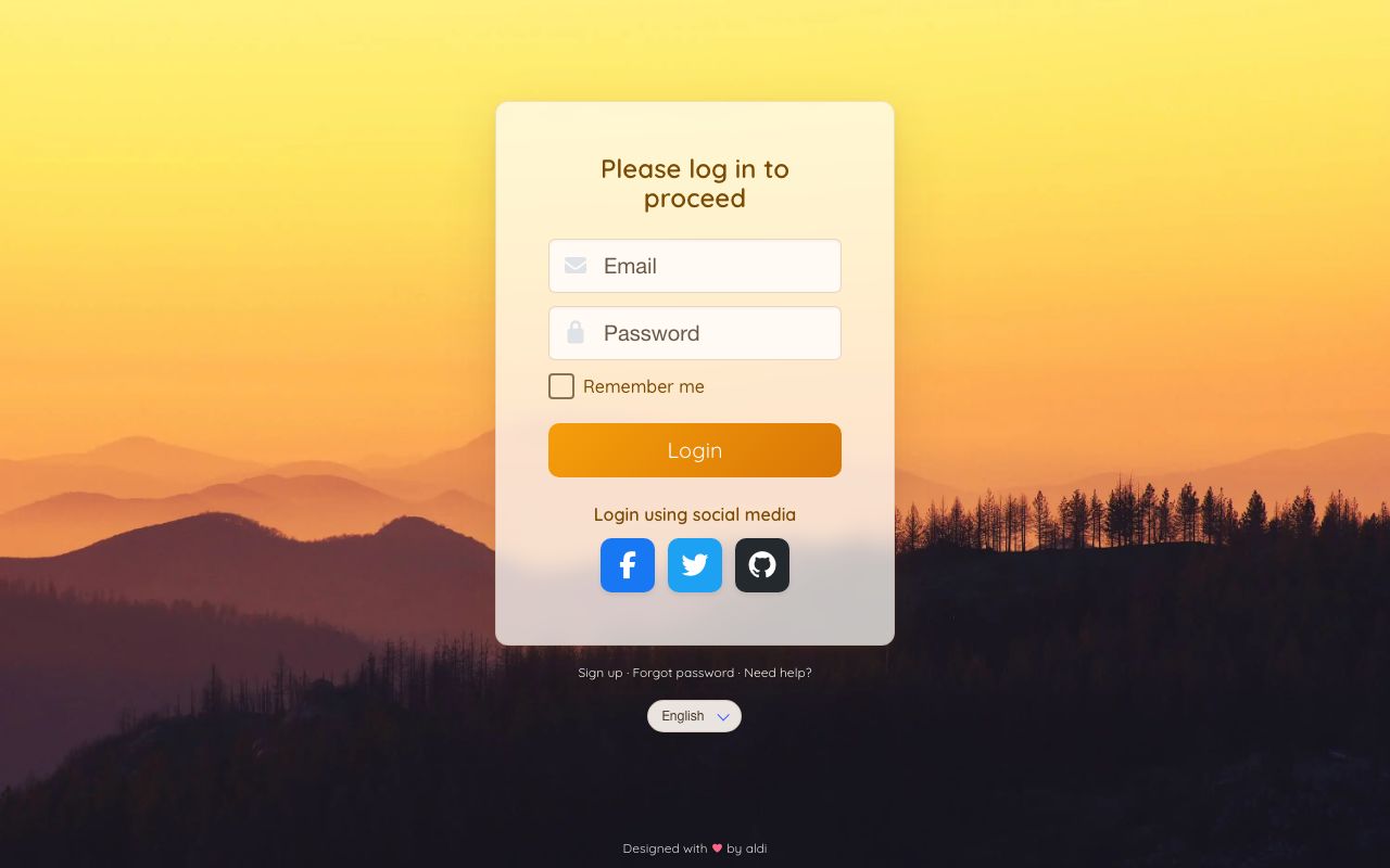Screenshot of the Login template